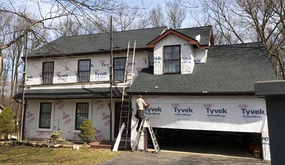 Fully Tyvek wrapped house during a construction project