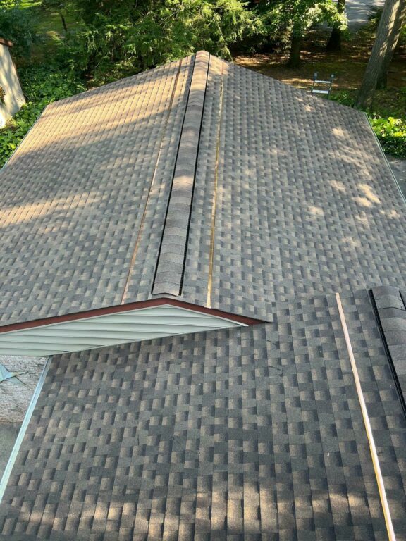 High shot of the newly completed roofing project in Stevens, PA